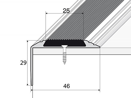 Schodový profil 46 x 29 mm s protišmykovou gumou (skrutkovací)