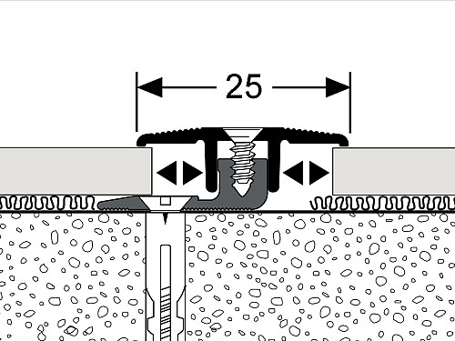 Prechodový profil 25 mm pre krytiny do 9,5 mm (skrutkovací) | nivelácia 4 - 12 mm